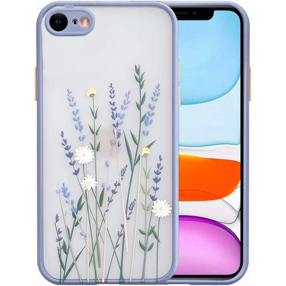 Floral PC & TPU Case for iPhone SE 2020/7/8, Purple Lavender