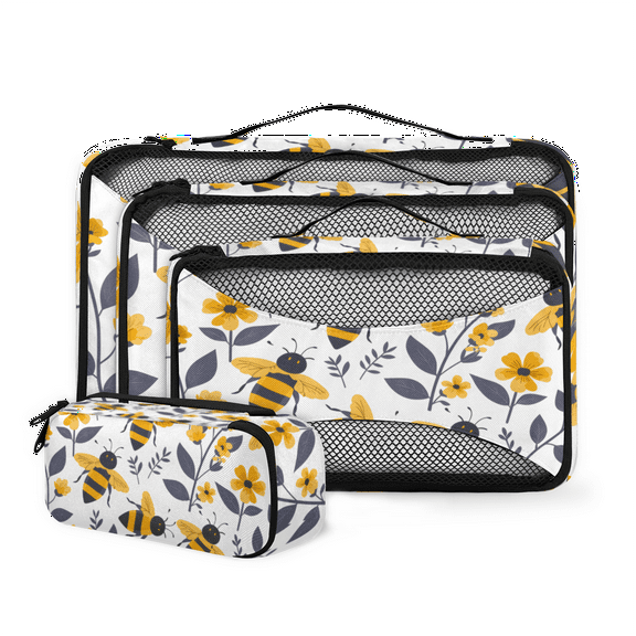 Floral Packing Cubes 4 Pcs Set, Packing Organizers for Suitcases with Ventilated Mesh, Lightweight Travel Luggage Organizers