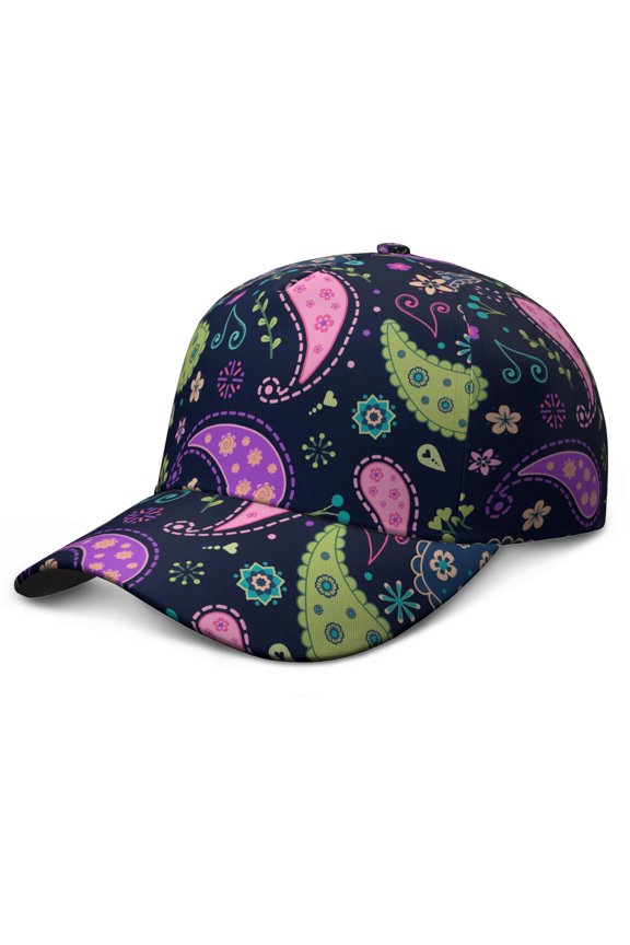 Floral Paisley Baseball Cap – Boho Vintage Retro Ethnic Dad Hat, Abstract Decorative Mandala Exotic Artistic Elegant Classic Chic Pattern, Adjustable Snapback
