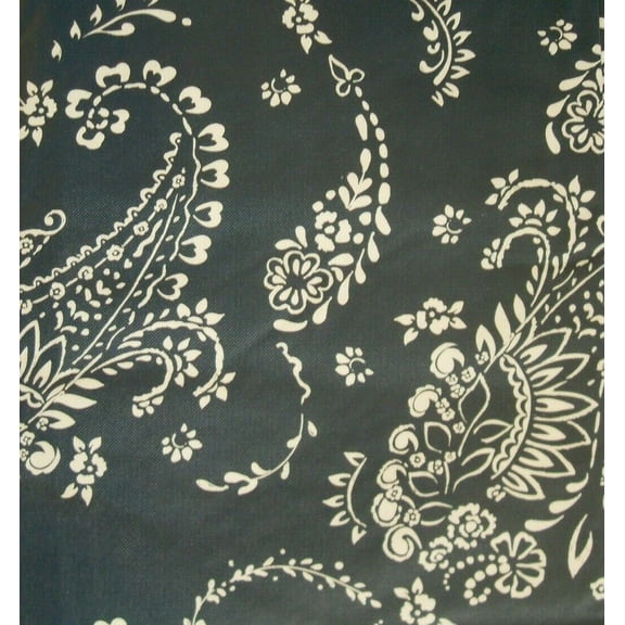Floral Paisley Flannel Backed Vinyl Tablecloth White on Navy Blue Background 52" x 52" Square