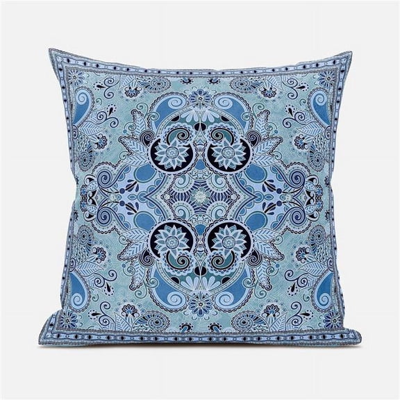 Floral Paisley Indoor/Outdoor Pillow in Sky Blue Gray Indigo 26x26