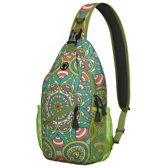 Floral Paisley Mandala Sling Backpack, Boho Ethnic Pattern Shoulder Bag for Travel, Lightweight Vintage Tribal Crossbody Daypack