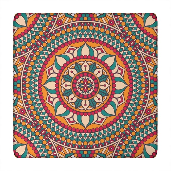 Floral Paisley Mandala Square Fitted Table Cover Ethnic Tribal Boho Chic Decorative Design