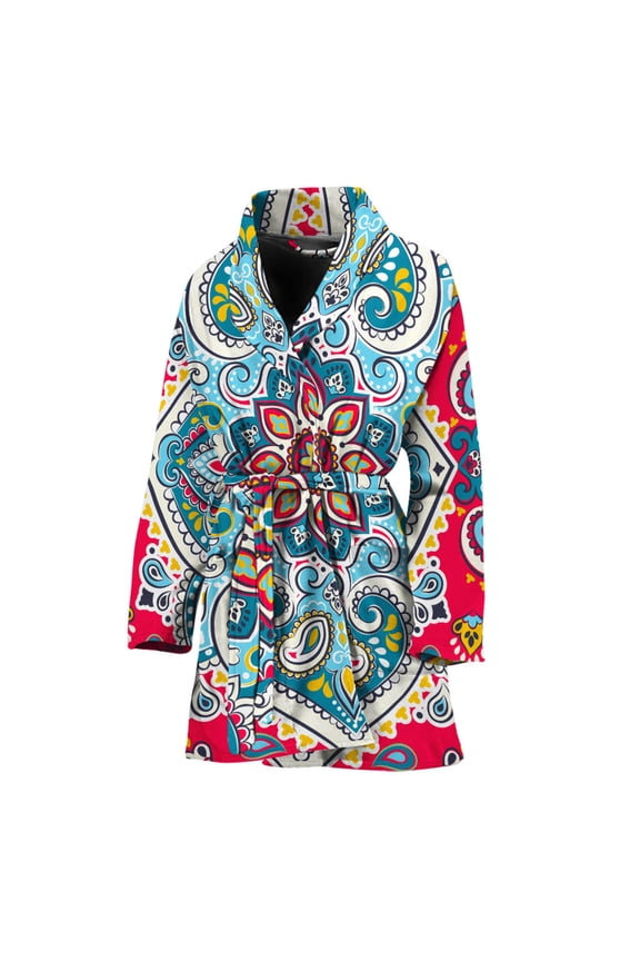 Floral Paisley Mandala Women Bathrobe One Size Univeral Fits Fashion Lightweight Plush Fleece Long Robe For Women