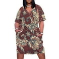 thumbnail image 1 of Floral Paisley Maroon Background Pattern Women's Loose Short Sleeve Dress Casual Summer Plus Size Long Dresses with Pockets, 1 of 5