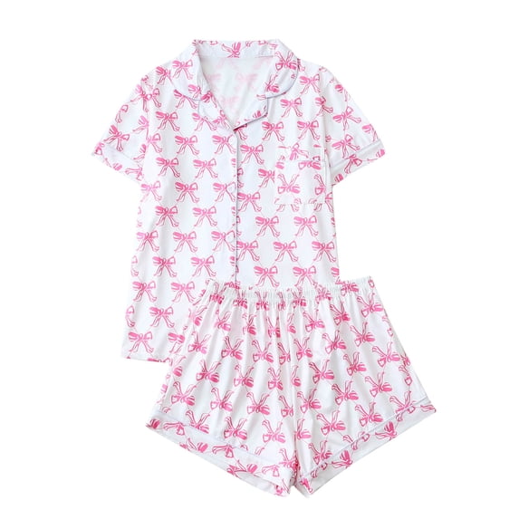 Floral Pajama Set for Women Short Sleeve Button Down Sleepwear Soft Lightweight 2 Piece Summer Loungewear PJs