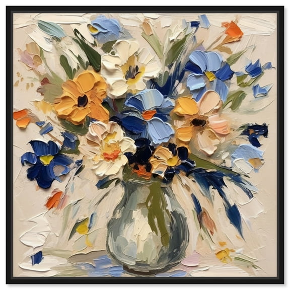 Floral Palate Splash Chic Farmhouse Canvas Wall Art by Art Remedy, Black Floater Frame, 12"x12"