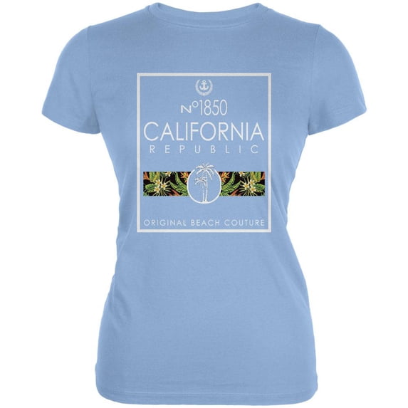 Floral Palm Tree Beach Couture California Republic Juniors Soft T Shirt Baby Blue SM