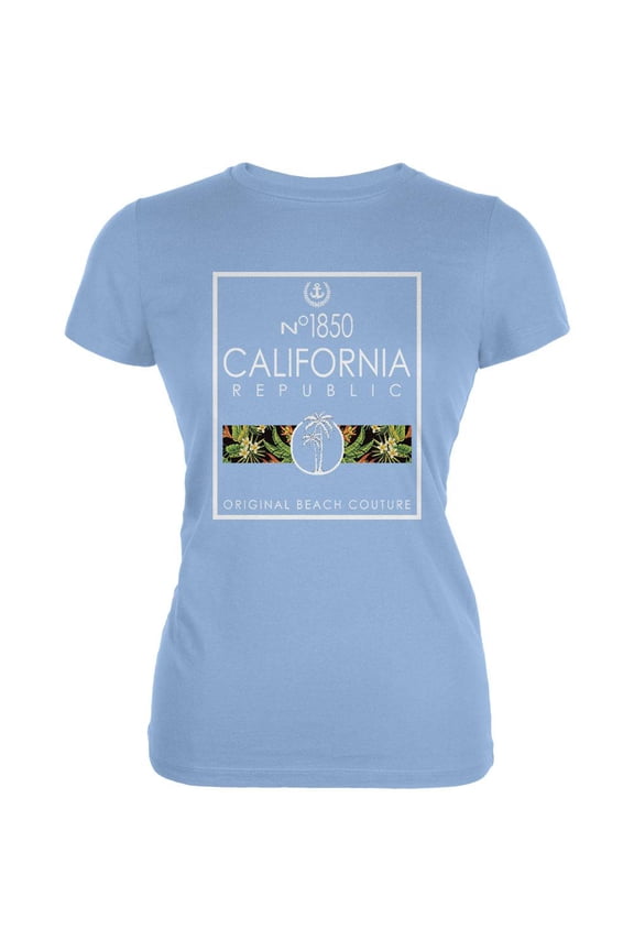 Floral Palm Tree Beach Couture California Republic Juniors Soft T Shirt Baby Blue SM