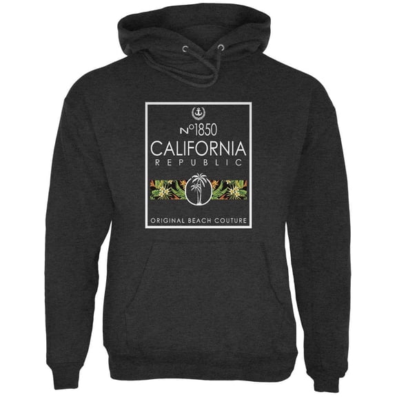 Floral Palm Tree Beach Couture California Republic Mens Hoodie Charcoal Heather LG