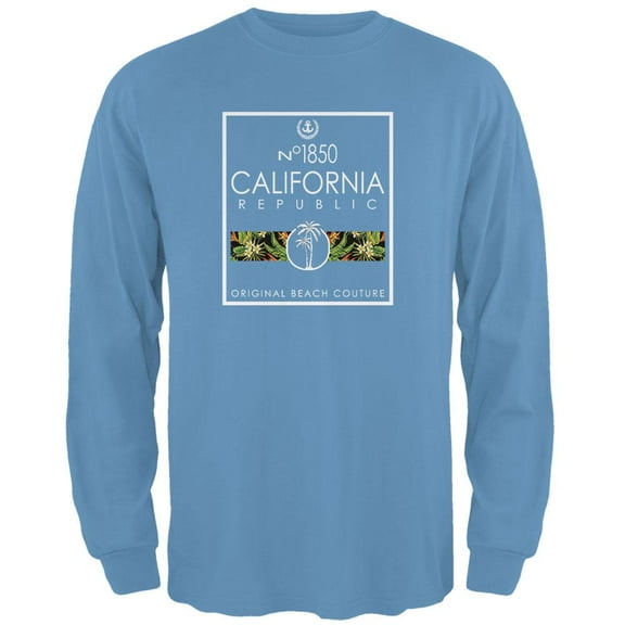 Floral Palm Tree Beach Couture California Republic Mens Long Sleeve T Shirt Carolina Blue MD