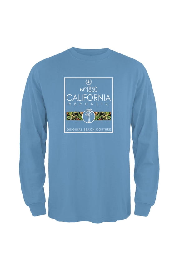 Floral Palm Tree Beach Couture California Republic Mens Long Sleeve T Shirt Carolina Blue X-LG