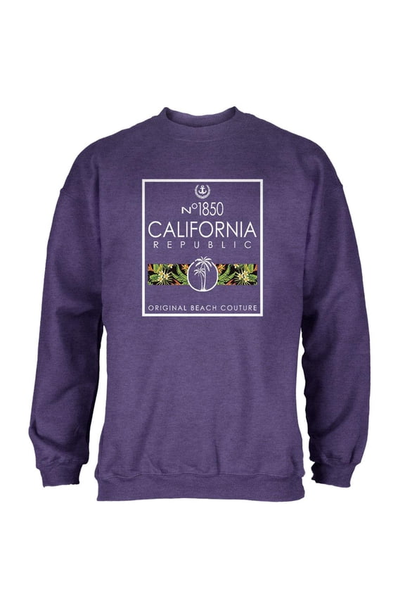 Floral Palm Tree Beach Couture California Republic Mens Sweatshirt Heathered Purple SM