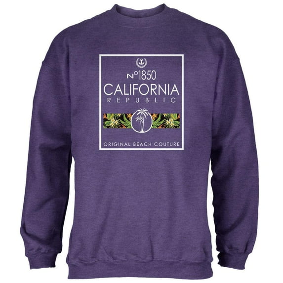 Floral Palm Tree Beach Couture California Republic Mens Sweatshirt Heathered Purple X-LG