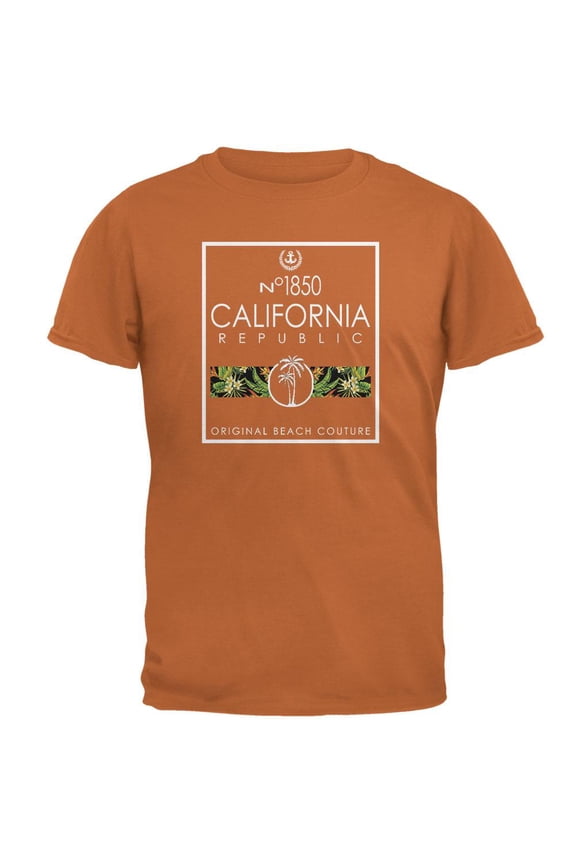 Floral Palm Tree Beach Couture California Republic Mens T Shirt Texas Orange 2XL