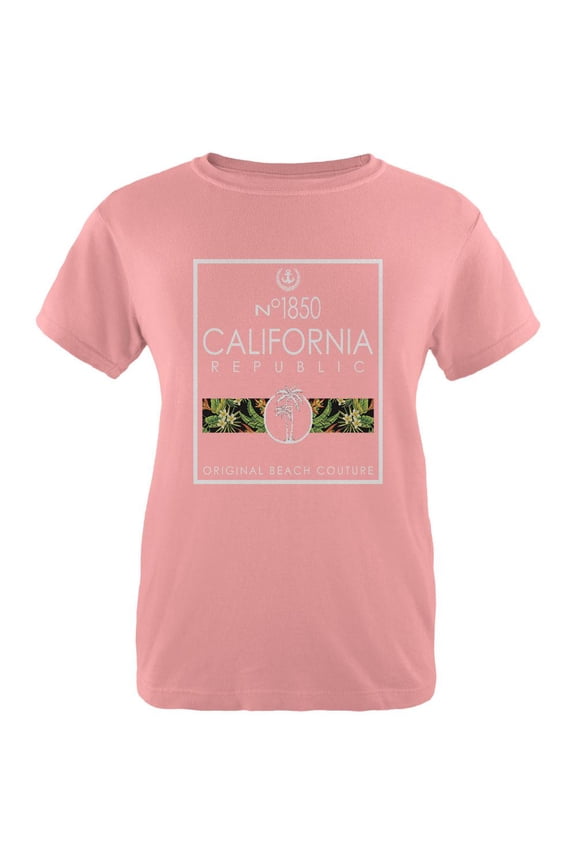 Floral Palm Tree Beach Couture California Republic Womens T Shirt Pink LG