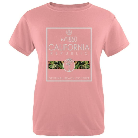 Floral Palm Tree Beach Couture California Republic Womens T Shirt Pink SM