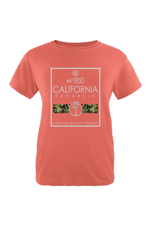 Floral Palm Tree Beach Couture California Republic Womens T Shirt Salmon X-LG