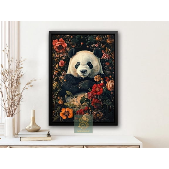 Floral Panda Wall Art Print With Vintage Animal And Botanical Decor Unframed Paper Print