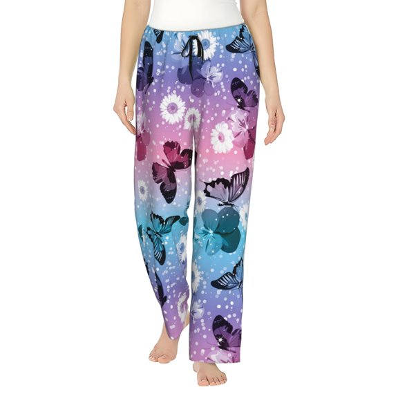 Floral Pansies With Chamomiles Women's Comfy Pajama Pants With Pockets,Soft Stretch Drawstring Lounge Pants, Soft Casual Wide Leg PJS Sleep Bottoms Xx-Large