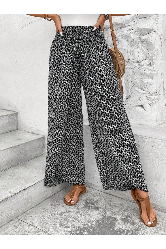 Floral Pants for Women Slit High Waisted Wide Leg Palazzo Pants Casual Summer Boho Beach Tulip Hem Flowy Wrap Pant