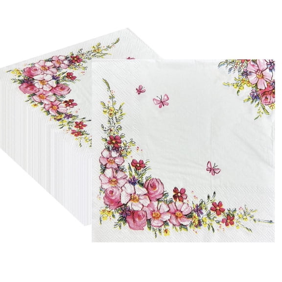 Floral Paper Napkins 60 Pcs Wildflower Disposable for Wedding, Birthday Decor 6.5 X 6.5 Inch