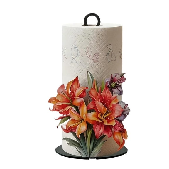 Floral Paper Towel Holder, Decorative Lily Flower Resin Towel Stand, Countertop Vertical Paper Towels Roll Holder for Kitchen Sink Dining Table Home Decor