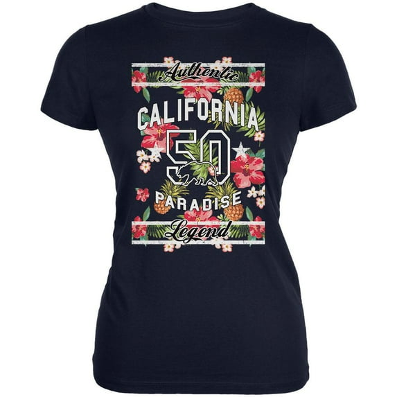 Floral Paradise Found California Juniors Soft T Shirt Navy MD
