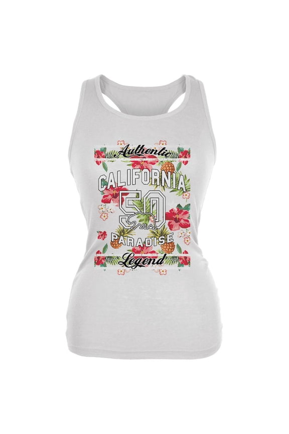 Floral Paradise Found California Juniors Soft Tank Top White SM