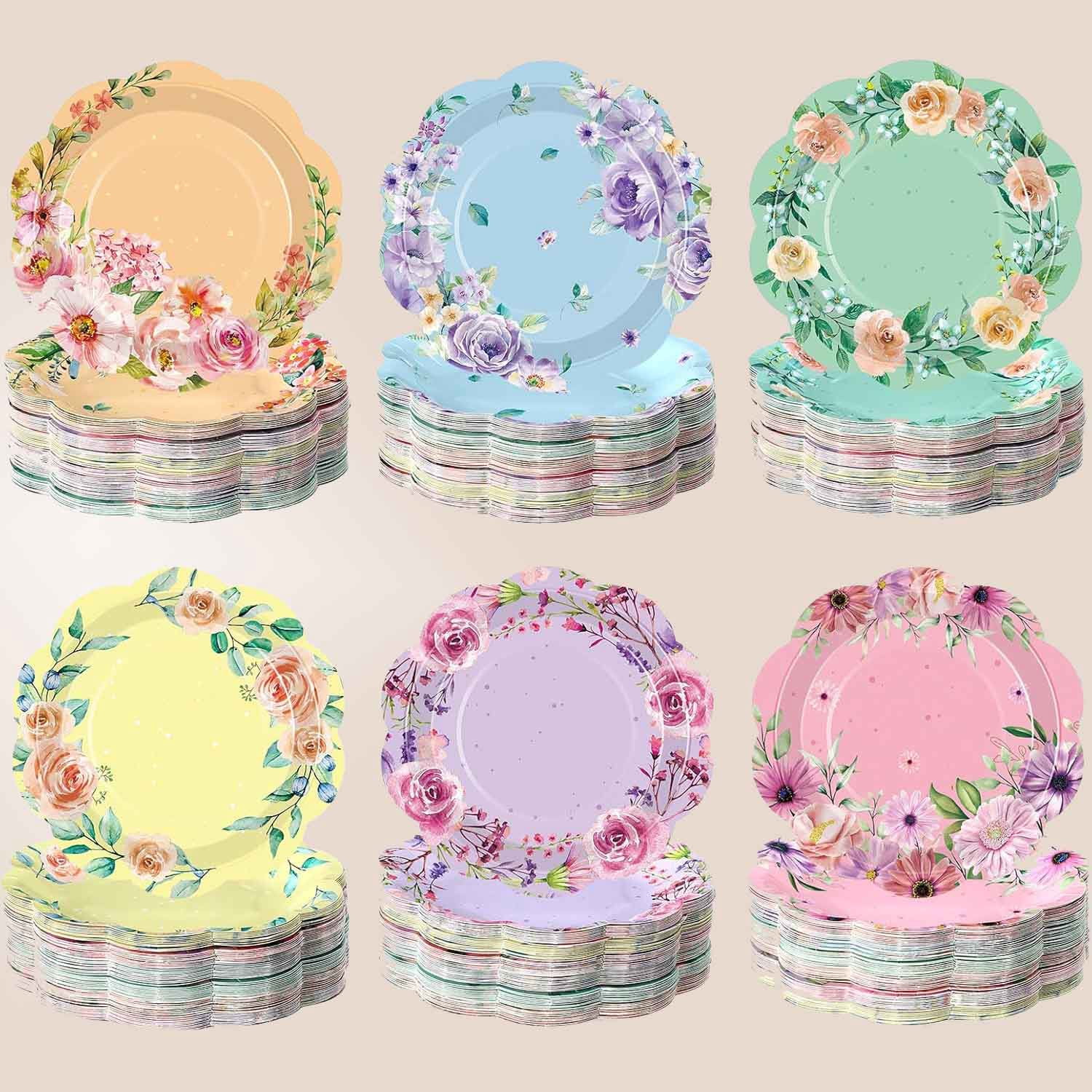 Floral Party Plates, Disposable Paper Plates, Elegant Vintage Garden Dinner Dish for Tea Party, Bridal Shower, Birthday Supplies