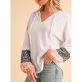 thumbnail image 1 of Floral Patchwork Cable Texture Drawstring V Top, 1 of 11
