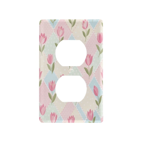 Floral Patchwork Pattern Decorative Wall Plate, Flame Retardant PC Plastic Light Switch & Outlet Cover with Mounting Screws Fits Duplex Outlets