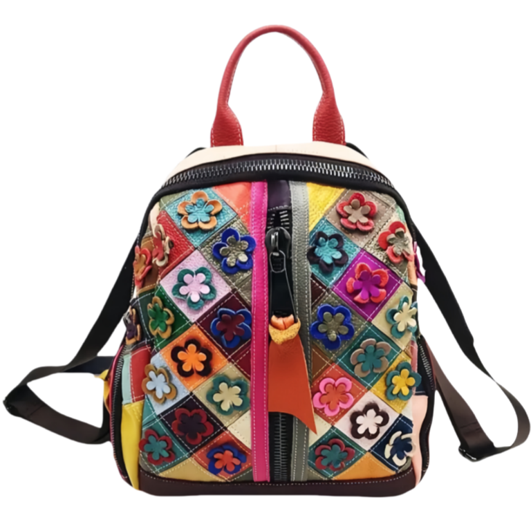 Women Leather Patchwork Embroidery Backpack Colorful Genuine Leather Patchwork Women main image 3