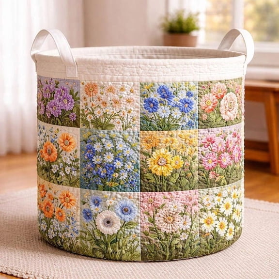Floral Patchwork Quilted Laundry Basket