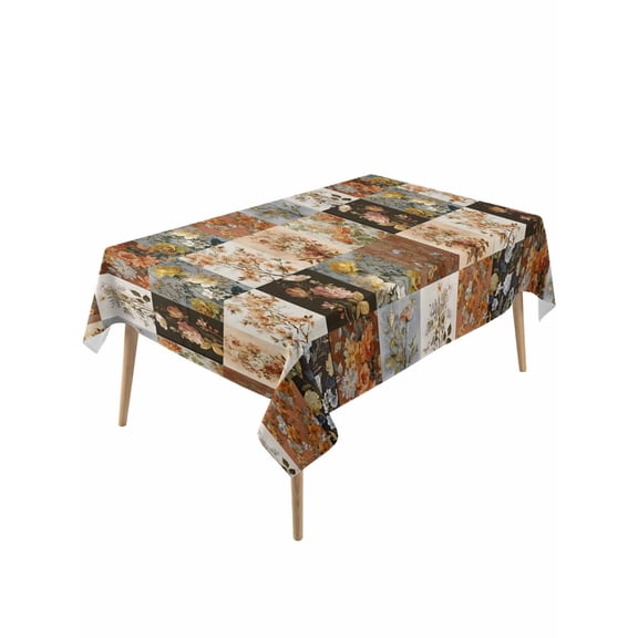 Floral Patchwork Table Cloth, Waterproof Tablecloth for Rectangle Tables, Vintage Country Geometric Flower Reusable Washable Fabric Table Cover for Restaurant Kitchen Dining Tables 54"x108"