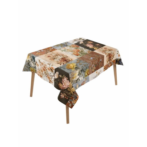 Floral Patchwork Table Cloth, Waterproof Tablecloth for Rectangle Tables, Vintage Country Geometric Flower Reusable Washable Fabric Table Cover for Restaurant Kitchen Dining Tables 60"x102"