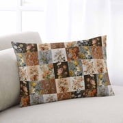 Floral Patchwork Throw Pillow Covers, Vintage Country Geometric Flower Soft Breathable Pillow Cases with Invisible Zipper for Sleeping, Standard Pillowcases for Couch Bed Sofa Chair 20x26 Inches
