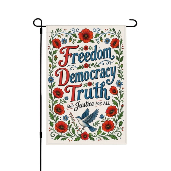 Floral Patriotic Democracy Garden Flag for Outside Freedom Truth Justice Pride Human Rights Welcome Home Lawn Decor 12x18 in