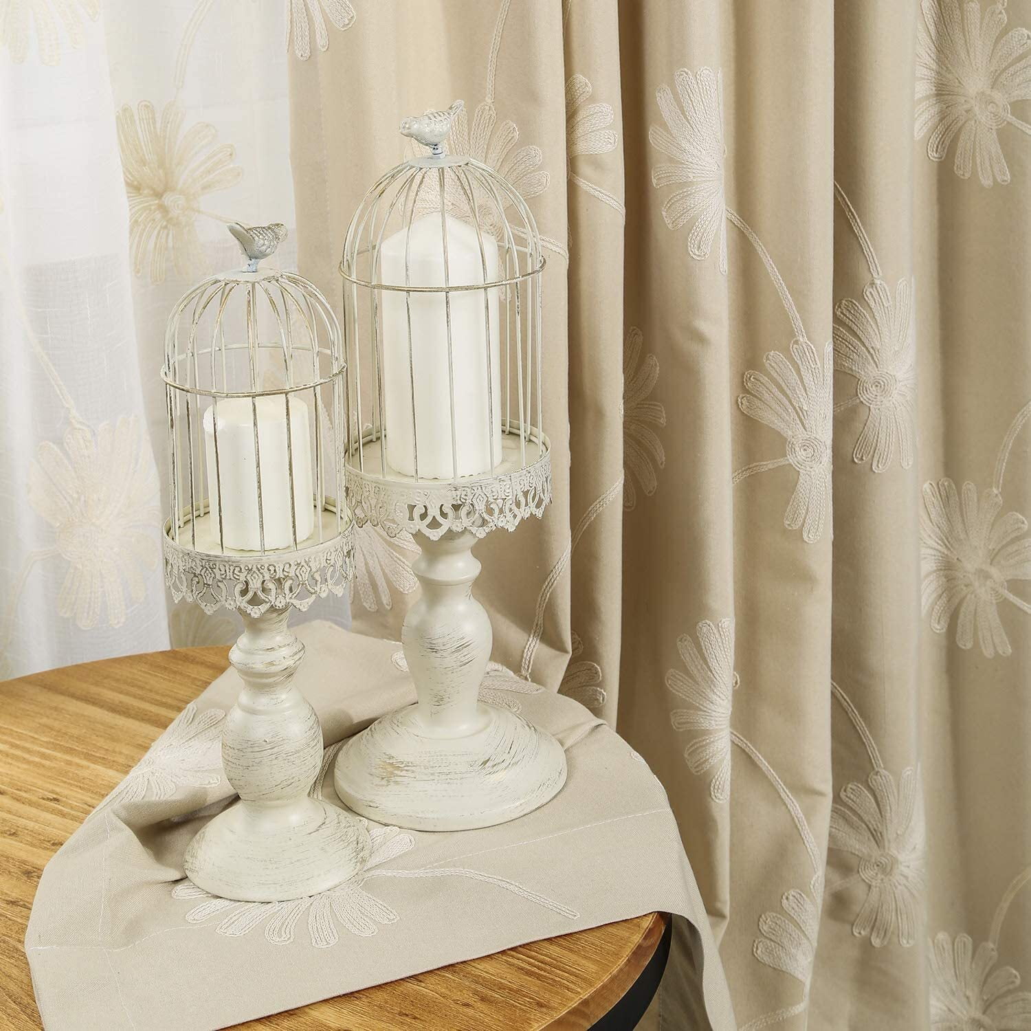 VOGOL Floral Pattern Embroidered Elegant Grommet Curtains, Blackout Polyester Drapes for Bedroom, 52"x84", Beige, 2 Panels