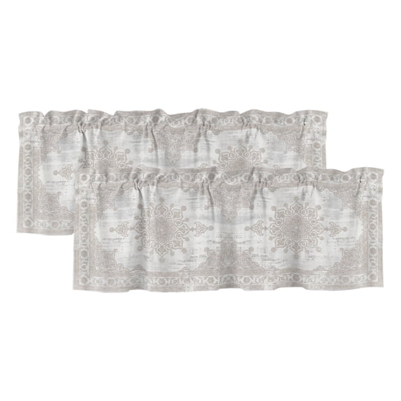 Floral Pattern 2 Panels Kitchen Valance, Abstract Charcoal Central Medallion Weathered Border Curtains Valances for Small Windows Rod Pocket Window Treatments for Living Room Bedroom 42" W x 12" L