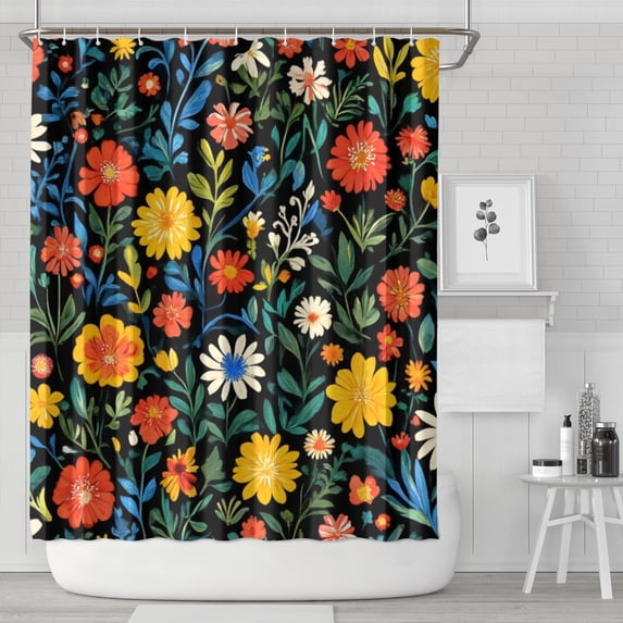 Floral Pattern 84x72in Shower Curtain,Bathroom Decorative Shower Curtains Set with 12 Hooks,Modern Waterproof Washable Shower Curtain