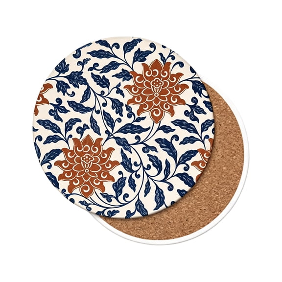 Floral Pattern Absorbent Ceramic Coaster Cork Back Heat Resistant For Drinks Tabletop Decor 1 Pack