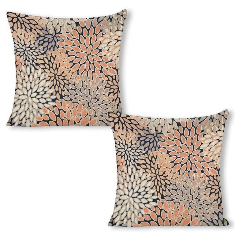 Floral Pattern Abstract Navy Blue Coral Peach Gray Decorative Pillowcase Throw Pillow Cover 18X18 Set Of 2 Abstract Throw Pillows For Sofa Bed Room Home Bedroom Decor Walmart
