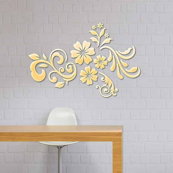 Floral Pattern Acrylic Wall Stickers Leaves Pattern Mirror Decor Stickers DIY Wall Decals for Living Room Bedroom Bathroom Office Kitchen