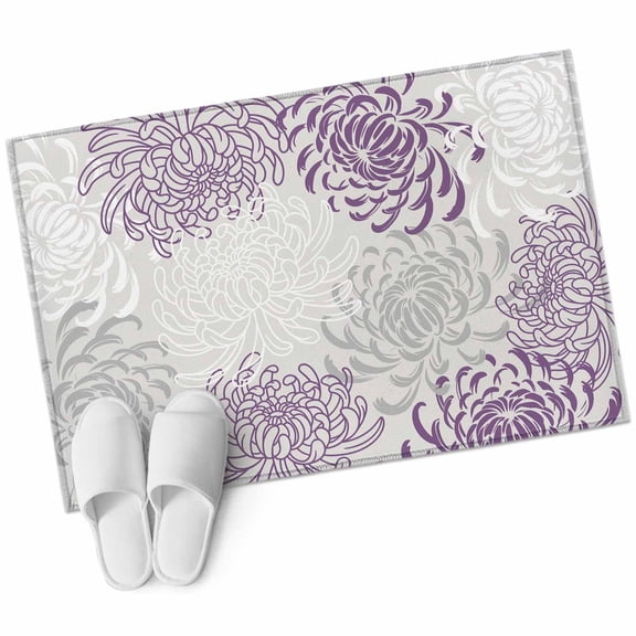 Floral Pattern Area&nbsp;Rug 2x3ft Outline White Purple Chrysanthemum Graphic Non-Slip&nbsp;Washable Square&nbsp;Rugs Soft Felt Indoor Floor Mat for Bedroom Kitchen Living Room Bathroom