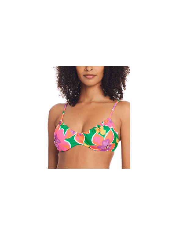Floral Pattern Bikini Top, Underwire, Adjustable Straps, Women's