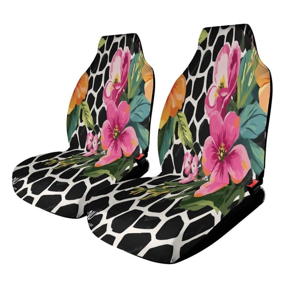 Floral Pattern Black White Background Car Seat Covers Front Seats Universal Fit for Cars SUV Truck Auto Interior Accessories