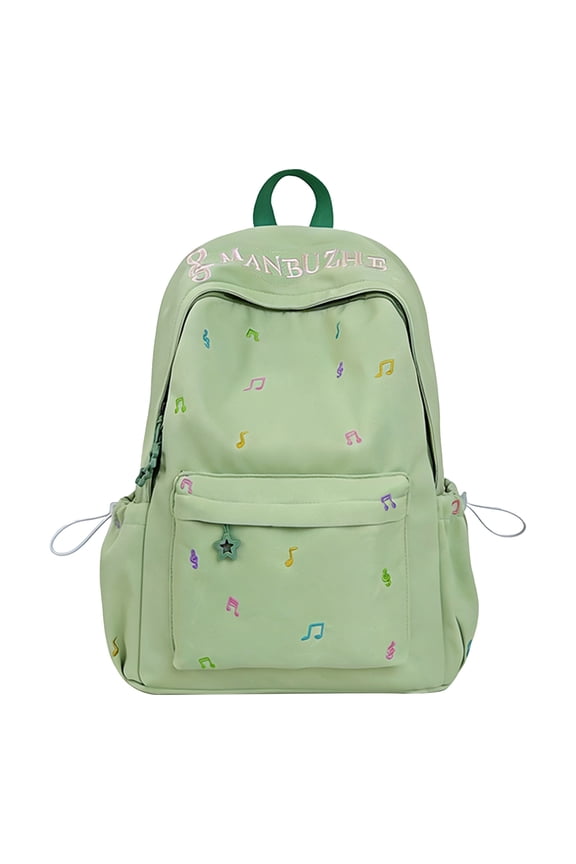 Floral Pattern Bookbag 16.93 Inch Nylon Y2K Design Multi-pocket for Daily Commute Travel (Green)