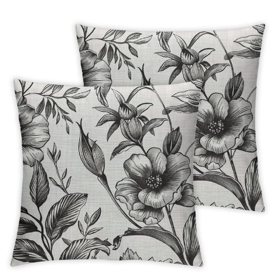 Floral Pattern Bouquets of Spring Flowers Black and White Cotton Linen Square Throw Waist Pillow Case Decorative Cushion Cover Pillowcase Sofa
