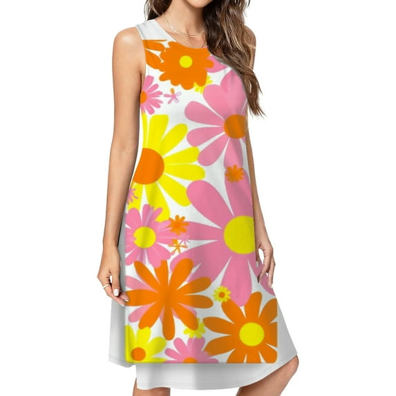 Floral Pattern Bright Colors Happy Design Dress Loose Women'S Dress Beach Dresses With Pockets Dresses For Womens